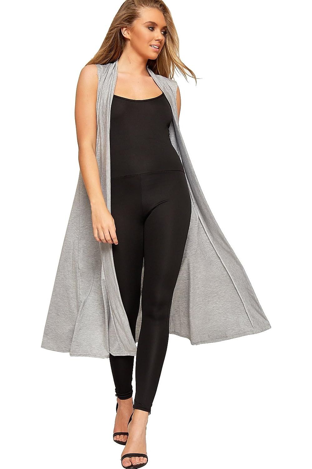 Plus Size Sleeveless Maxi Cardigan Maxi Cardigan WearAll Grey 16-18