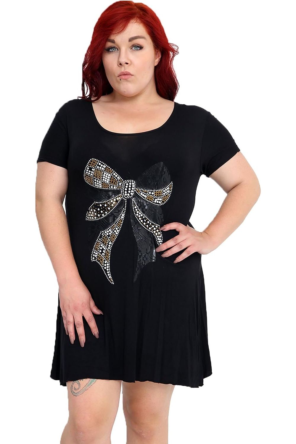 Bow Lace Stud Hanky Hem Short Sleeve Top Apparel & Accessories WearAll Black 14