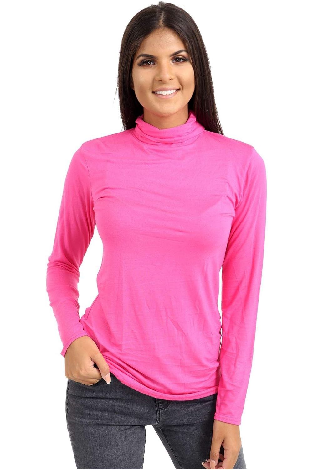 Plus Size Turtle Neck Long Sleeve Top Tops WearAll Cerise 16-18