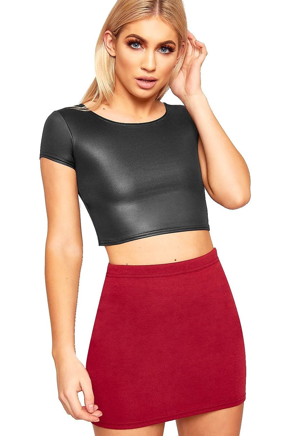 Printed Cap Sleeve Crop Tops Tops WearAll Wet Look 8-10
