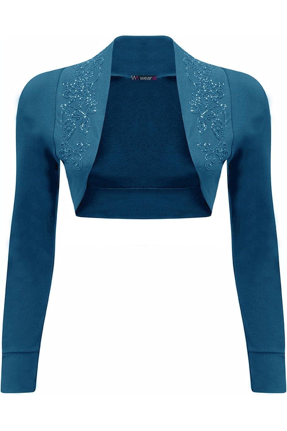 Long Sleeve Beaded Bolero Shrug Tops WearAll Teal 8-10