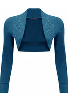 Long Sleeve Beaded Bolero Shrug Tops WearAll Teal 8-10