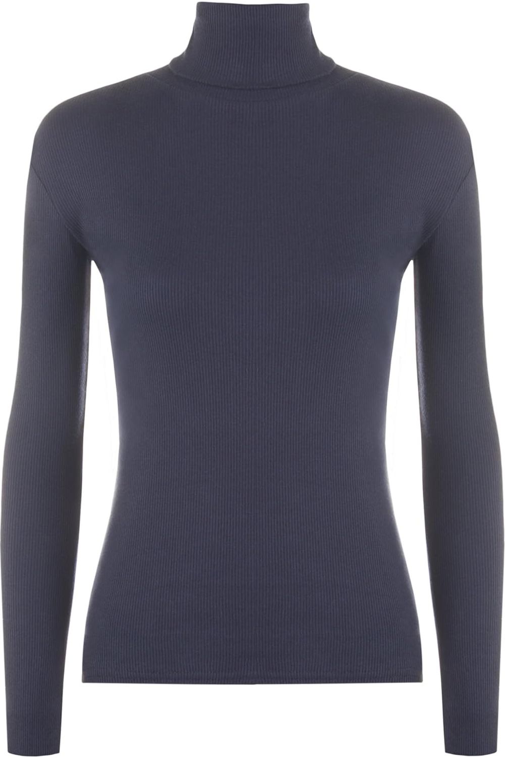 Plus Size Ribbed Stretch Polo Neck Top Tops WearAll Navy Blue 16-18