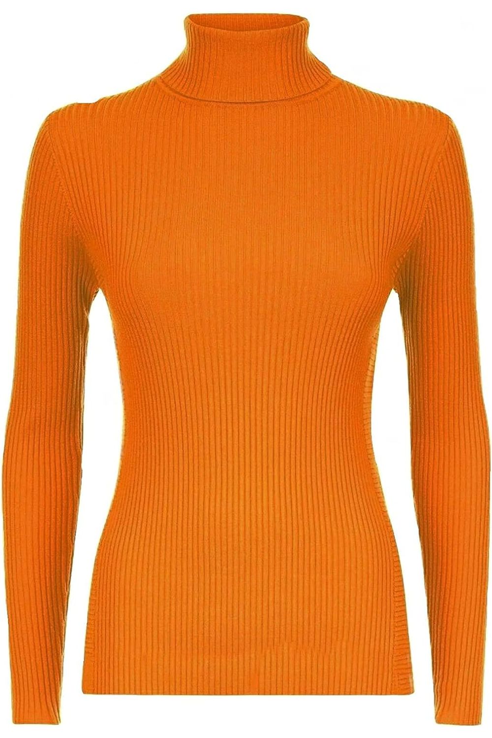 Plus Size Ribbed Stretch Polo Neck Top Tops WearAll Orange 16-18