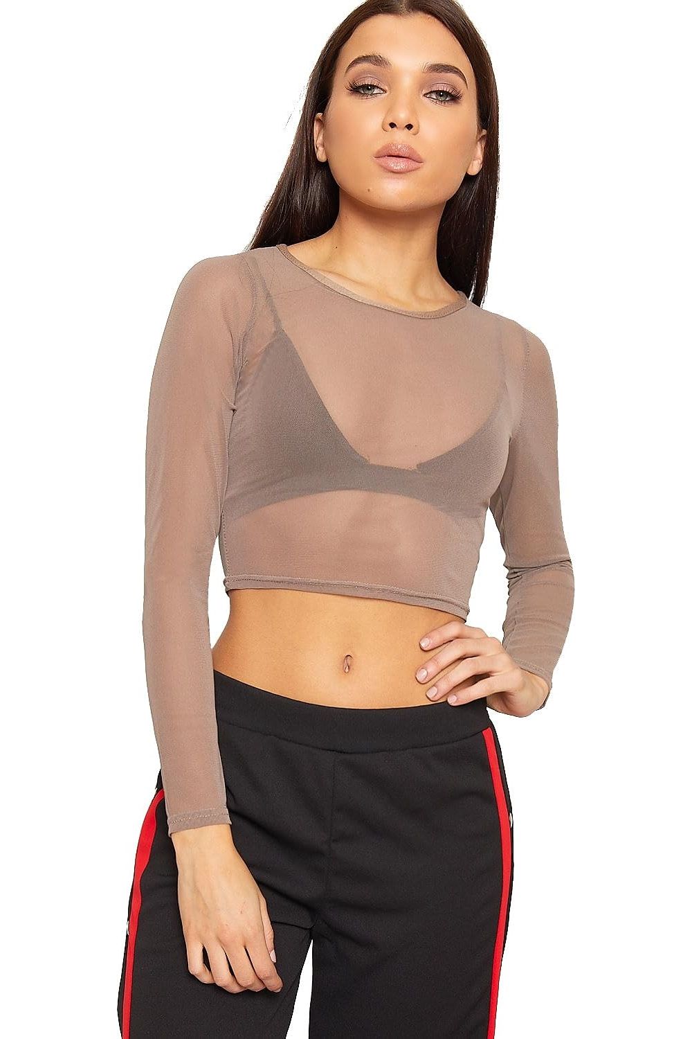 Sheer Mesh Long Sleeve Crop Top Tops WearAll