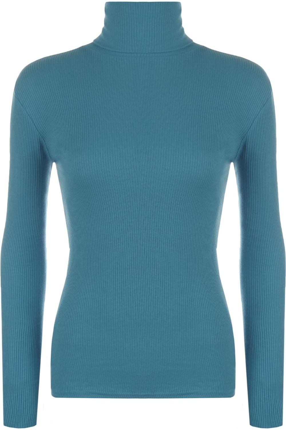 Ribbed Stretch Polo Neck Top Tops WearAll Teal 8-10