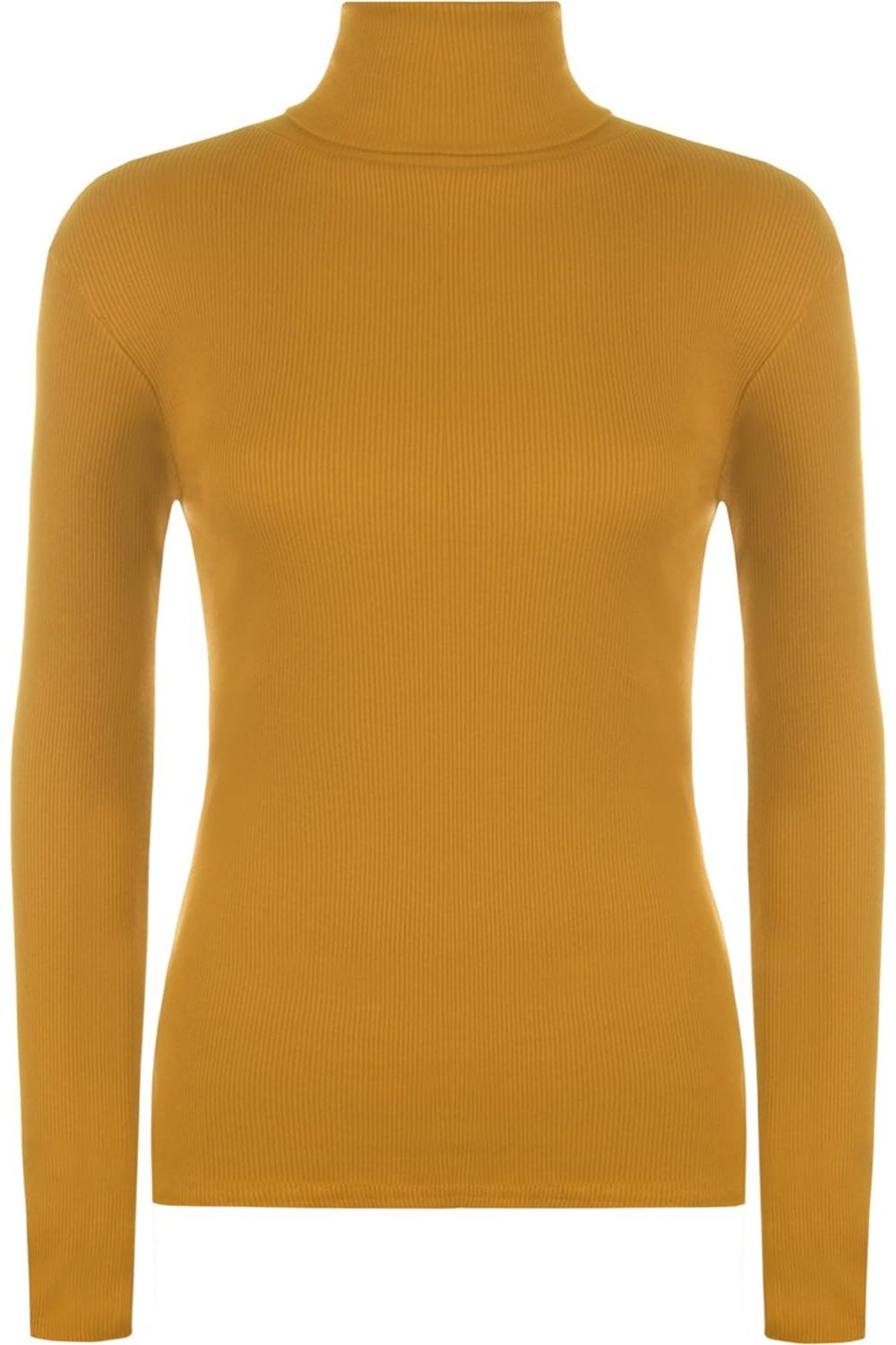 Plus Size Ribbed Stretch Polo Neck Top Tops WearAll Mustard 16-18