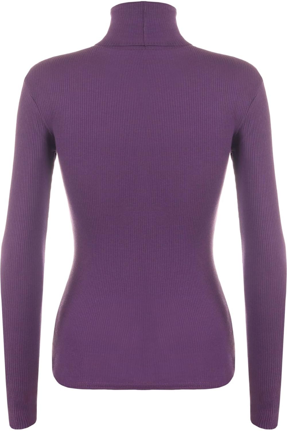 Plus Size Ribbed Stretch Polo Neck Top Tops WearAll Purple 16-18