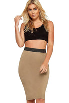 Plain Stretch Pencil Midi Skirt Apparel & Accessories WearAll Mocha 8-10