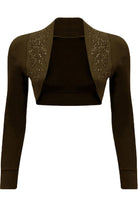 Long Sleeve Beaded Bolero Shrug Tops WearAll Dark Brown 8-10
