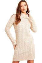 Plus Size Polo High Neck Cable Knitted Jumper Dress Dress WearAll Stone 16-18