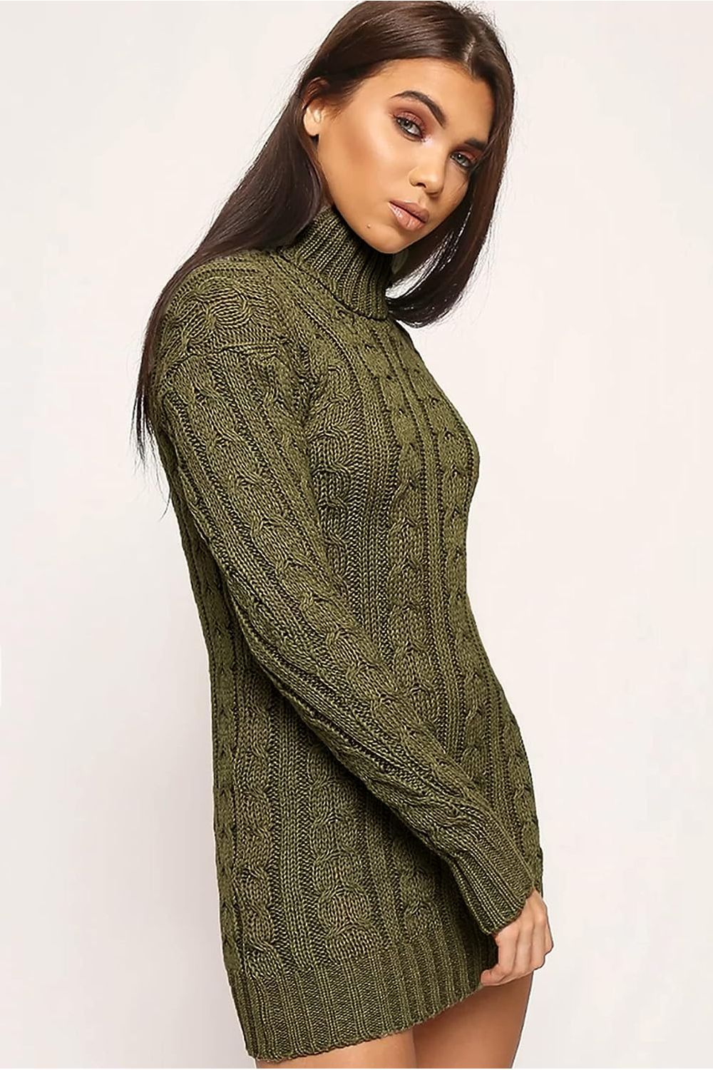 Plus Size Polo High Neck Cable Knitted Jumper Dress Dress WearAll
