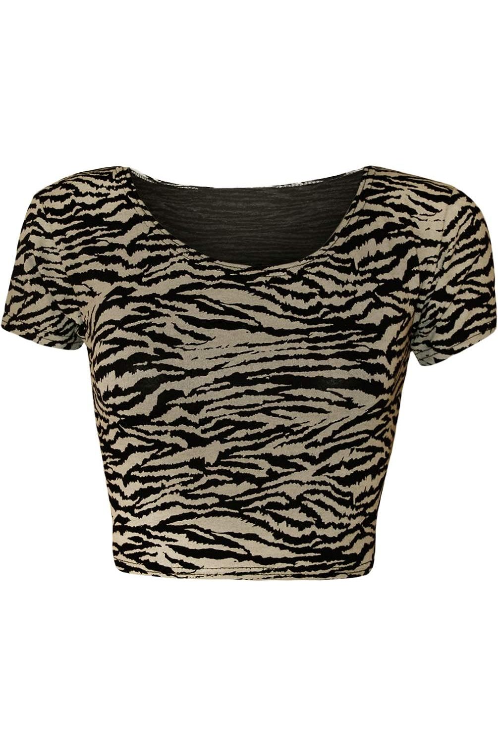 Printed Cap Sleeve Crop Tops Tops WearAll Zebra 8-10