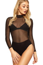 Plus Size Turtle Neck Mesh Bodysuit Bodysuit WearAll Black 16-18