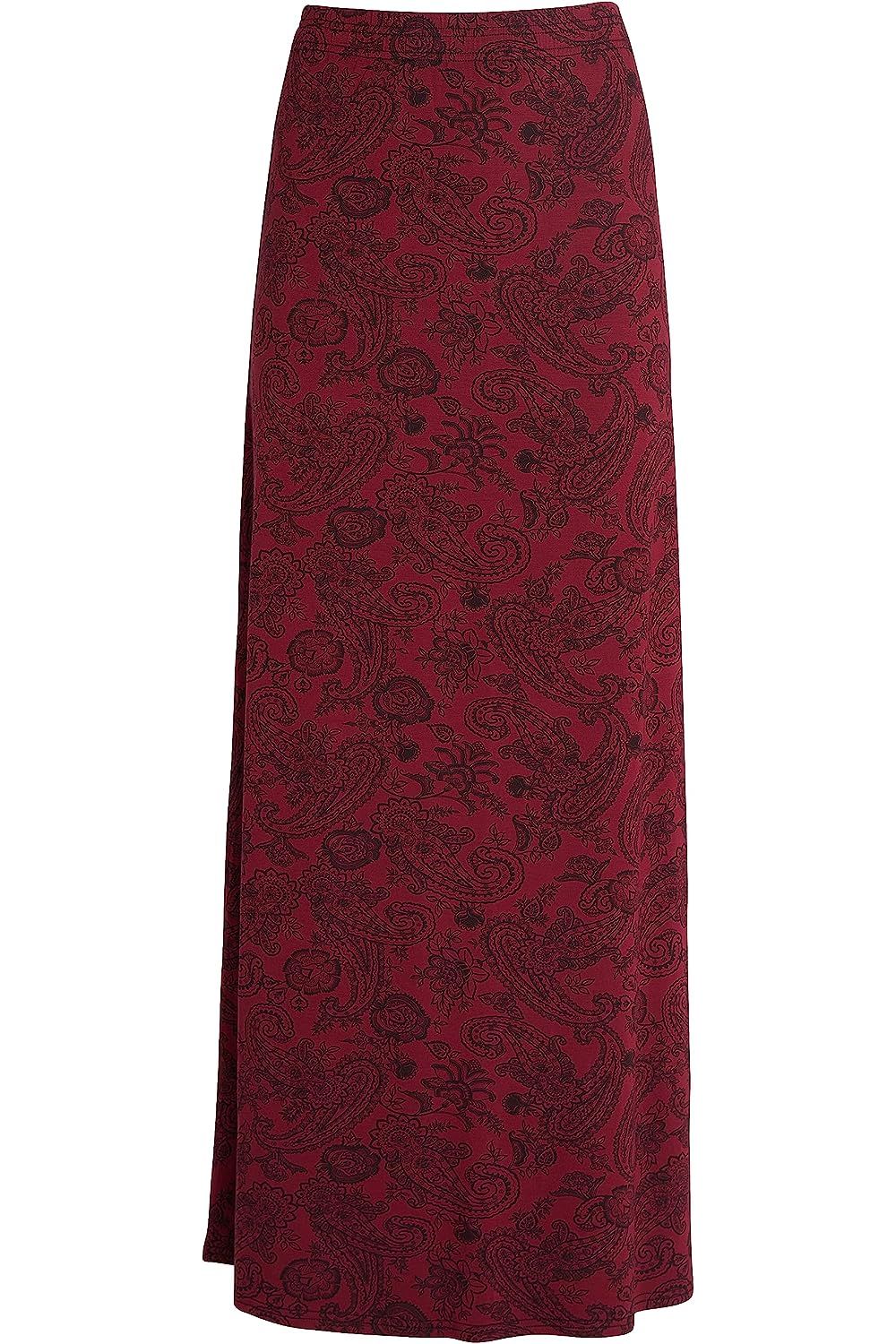 Plus Size Wine Paisley Print Maxi Skirt Skirt WearAll Pasiley Wine 14