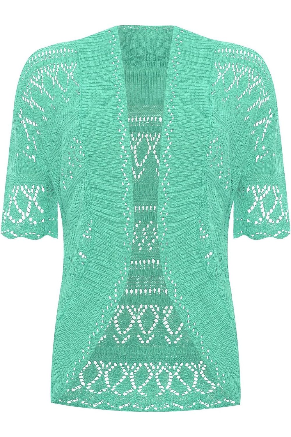 Plus Size Knitted Crochet Short Sleeve Shrugs Tops WearAll Mint Green 16-18
