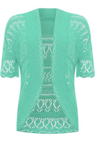 Plus Size Knitted Crochet Short Sleeve Shrugs Tops WearAll Mint Green 16-18