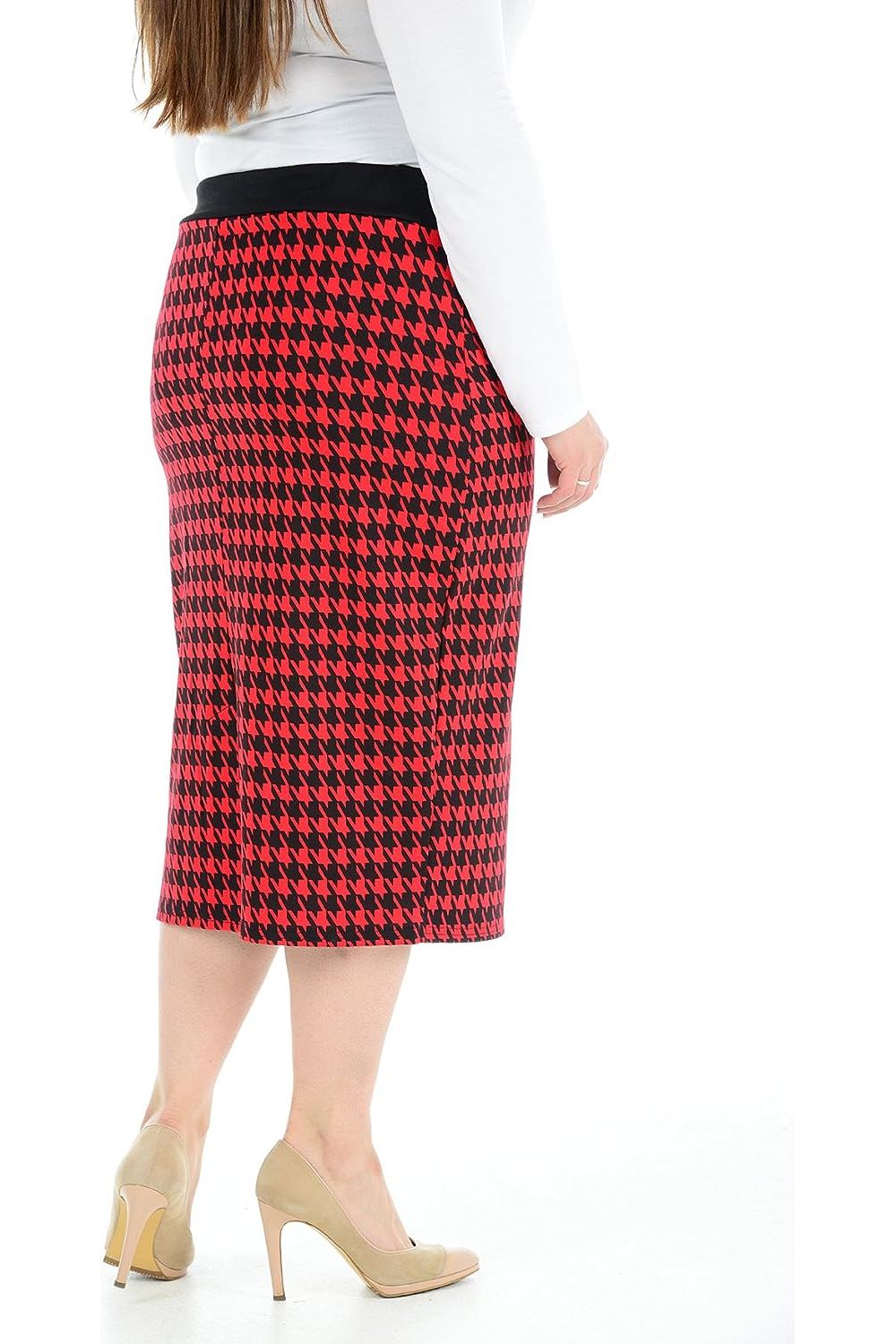 Plus Size Midi Skirt Dogtooth Apparel & Accessories WearAll