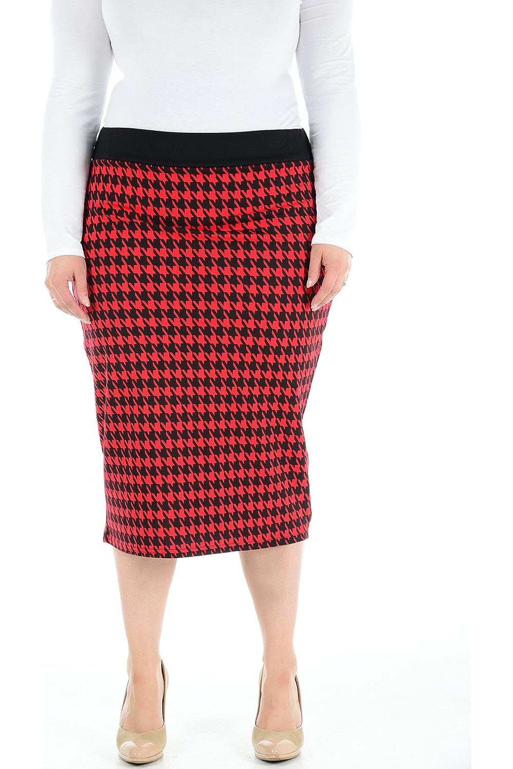 Plus Size Midi Skirt Dogtooth Apparel & Accessories WearAll