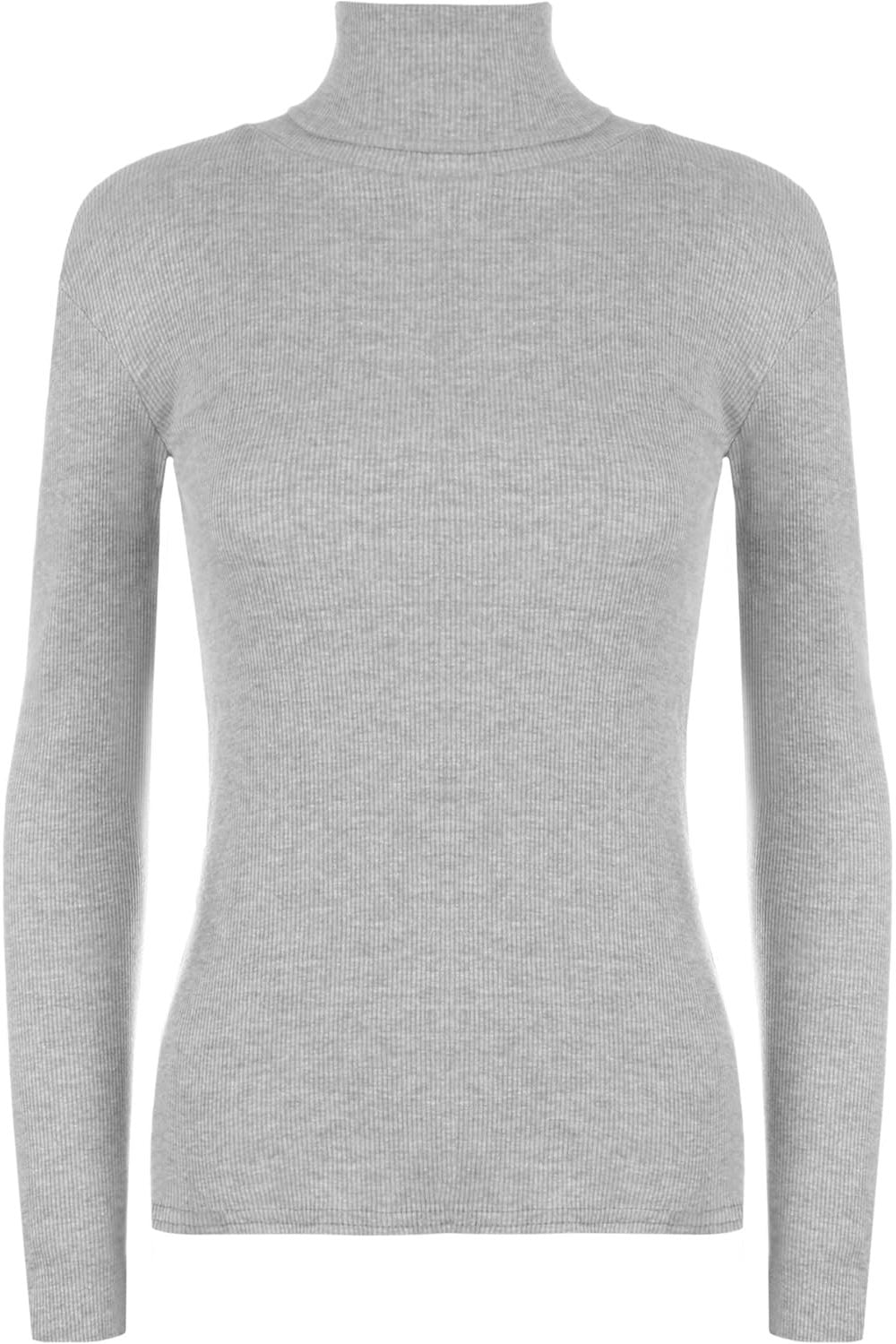 Plus Size Ribbed Stretch Polo Neck Top Tops WearAll Light Grey 16-18