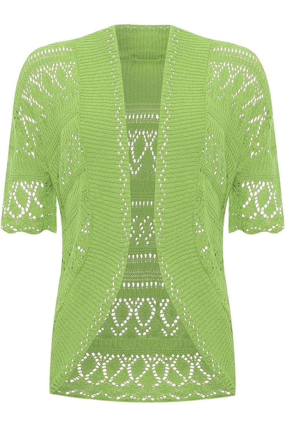 Plus Size Knitted Crochet Short Sleeve Shrugs Tops WearAll Lime Green 16-18