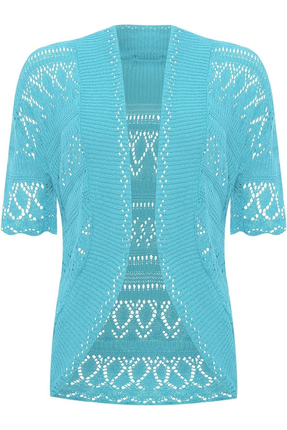 Plus Size Knitted Crochet Short Sleeve Shrug - White Wine Yellow Turquoise Tops WearAll Turquoise 16-18