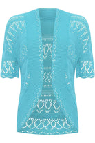 Plus Size Knitted Crochet Short Sleeve Shrug - White Wine Yellow Turquoise Tops WearAll Turquoise 16-18