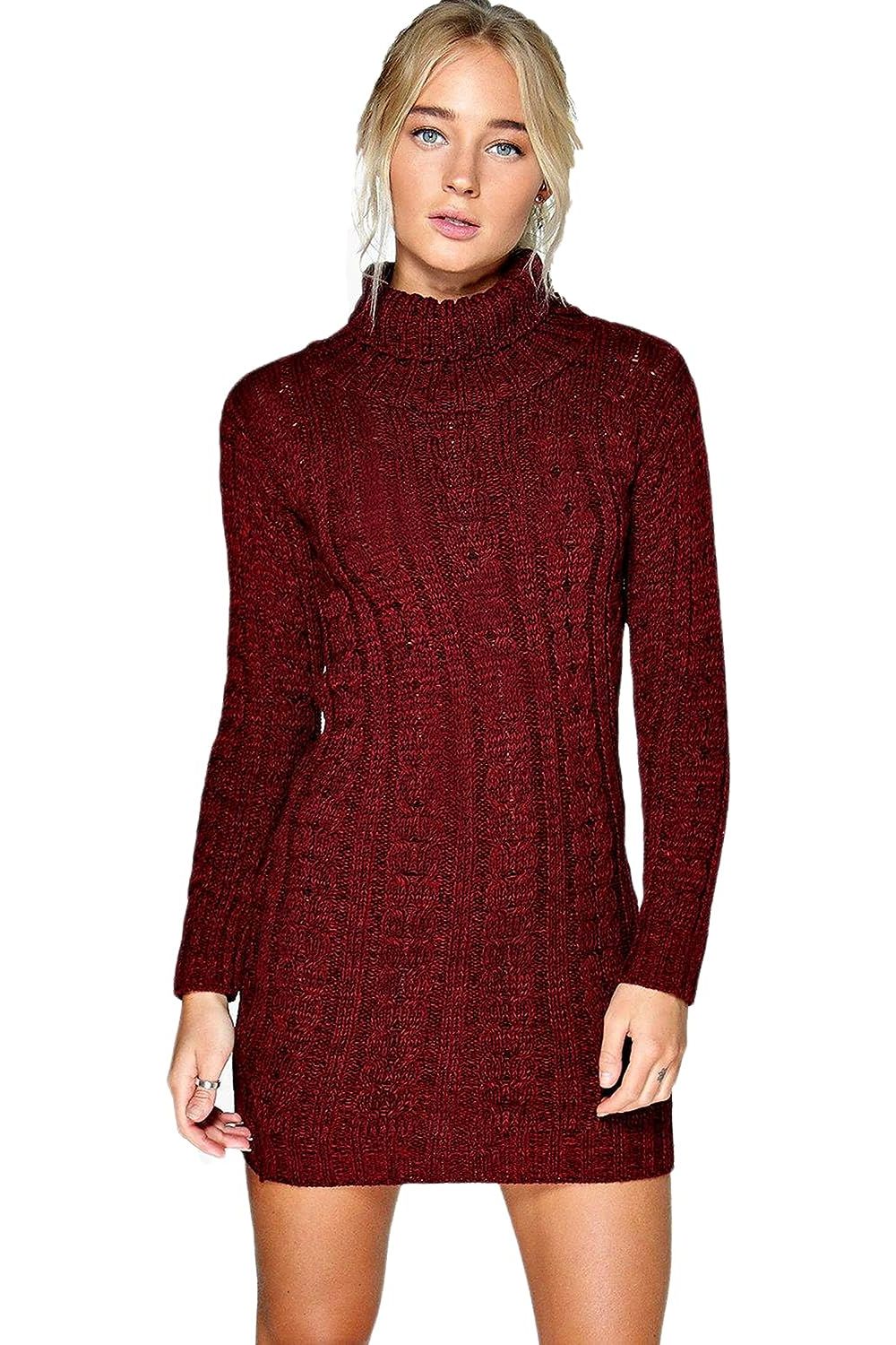 Plus Size Polo High Neck Cable Knitted Jumper Dress Dress WearAll