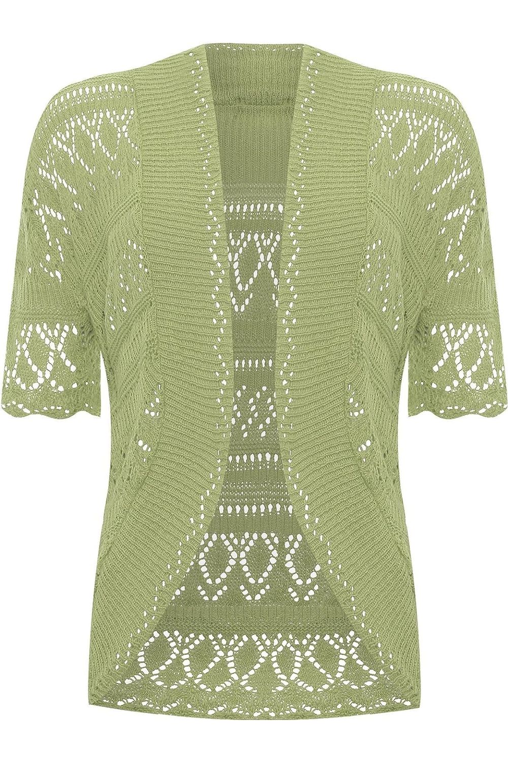 Plus Size Knitted Crochet Short Sleeve Shrugs Tops WearAll Khaki Green 16-18