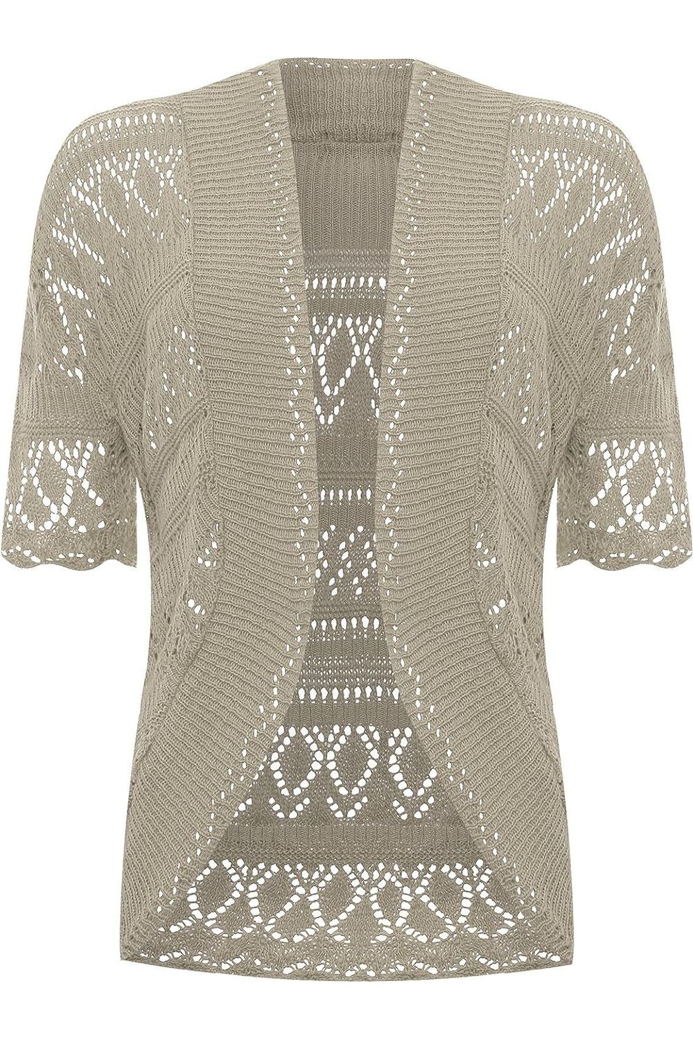 Plus Size Knitted Crochet Short Sleeve Shrugs Tops WearAll Mocha 16-18