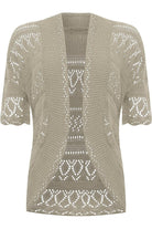 Plus Size Knitted Crochet Short Sleeve Shrugs Tops WearAll Mocha 16-18
