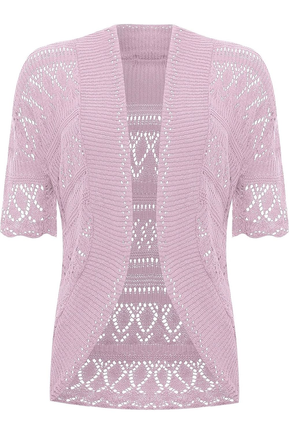 Plus Size Knitted Crochet Short Sleeve Shrugs Tops WearAll Lilac 16-18