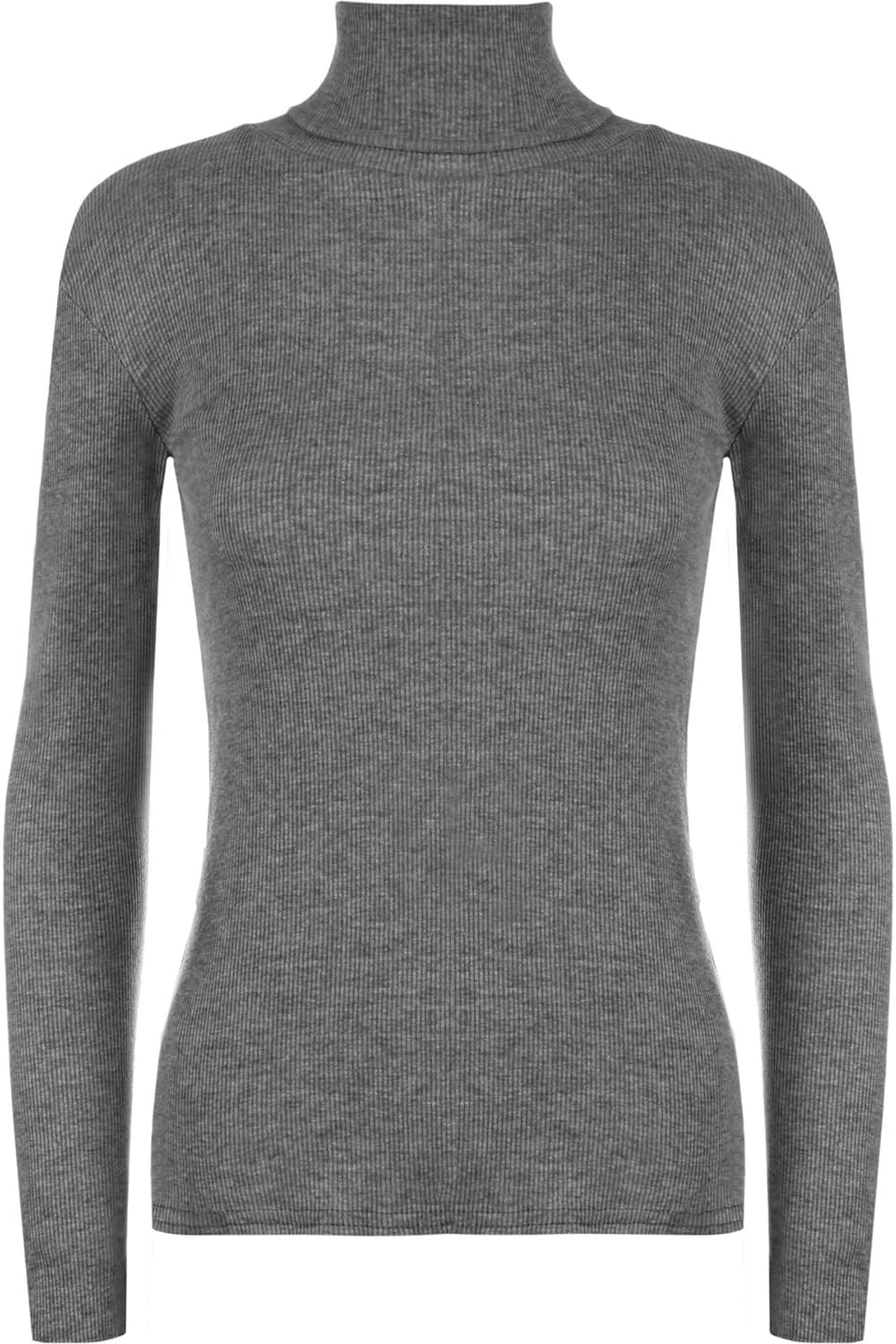 Plus Size Ribbed Stretch Polo Neck Top Tops WearAll Dark Grey 16-18