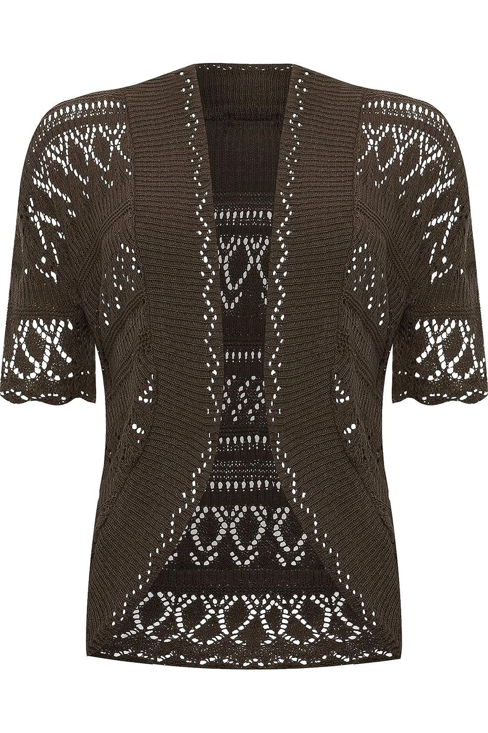 Plus Size Knitted Crochet Short Sleeve Shrugs Tops WearAll Dark Brown 16-18