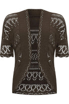 Plus Size Knitted Crochet Short Sleeve Shrugs Tops WearAll Dark Brown 16-18