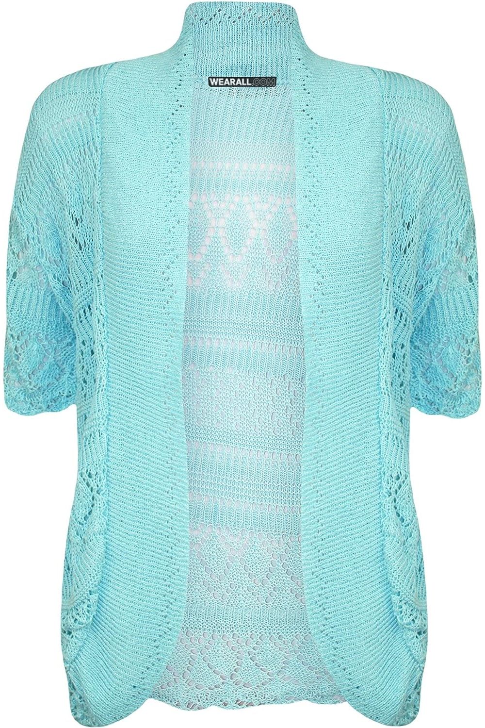 Plus Size Knitted Crochet Short Sleeve Shrugs Tops WearAll Aqua 16-18
