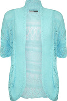 Plus Size Knitted Crochet Short Sleeve Shrugs Tops WearAll Aqua 16-18