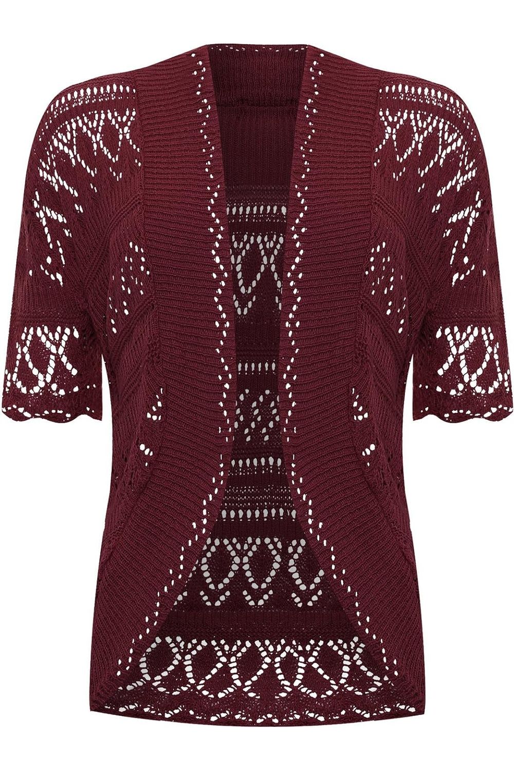Plus Size Knitted Crochet Short Sleeve Shrug - White Wine Yellow Turquoise Tops WearAll Wine 16-18
