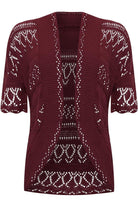 Plus Size Knitted Crochet Short Sleeve Shrug - White Wine Yellow Turquoise Tops WearAll Wine 16-18