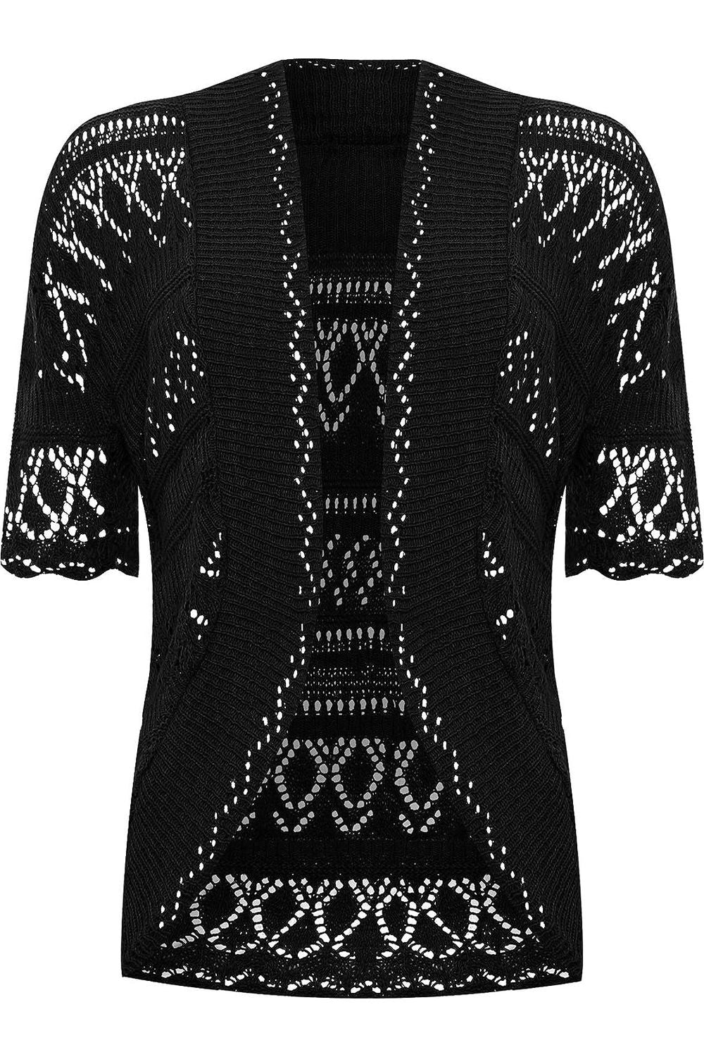 Plus Size Knitted Crochet Short Sleeve Shrugs Tops WearAll Black 16-18