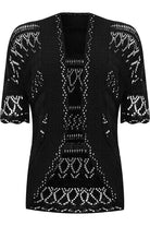 Plus Size Knitted Crochet Short Sleeve Shrugs Tops WearAll Black 16-18