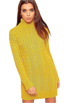 Plus Size Polo High Neck Cable Knitted Jumper Dress Dress WearAll Mustard 16-18