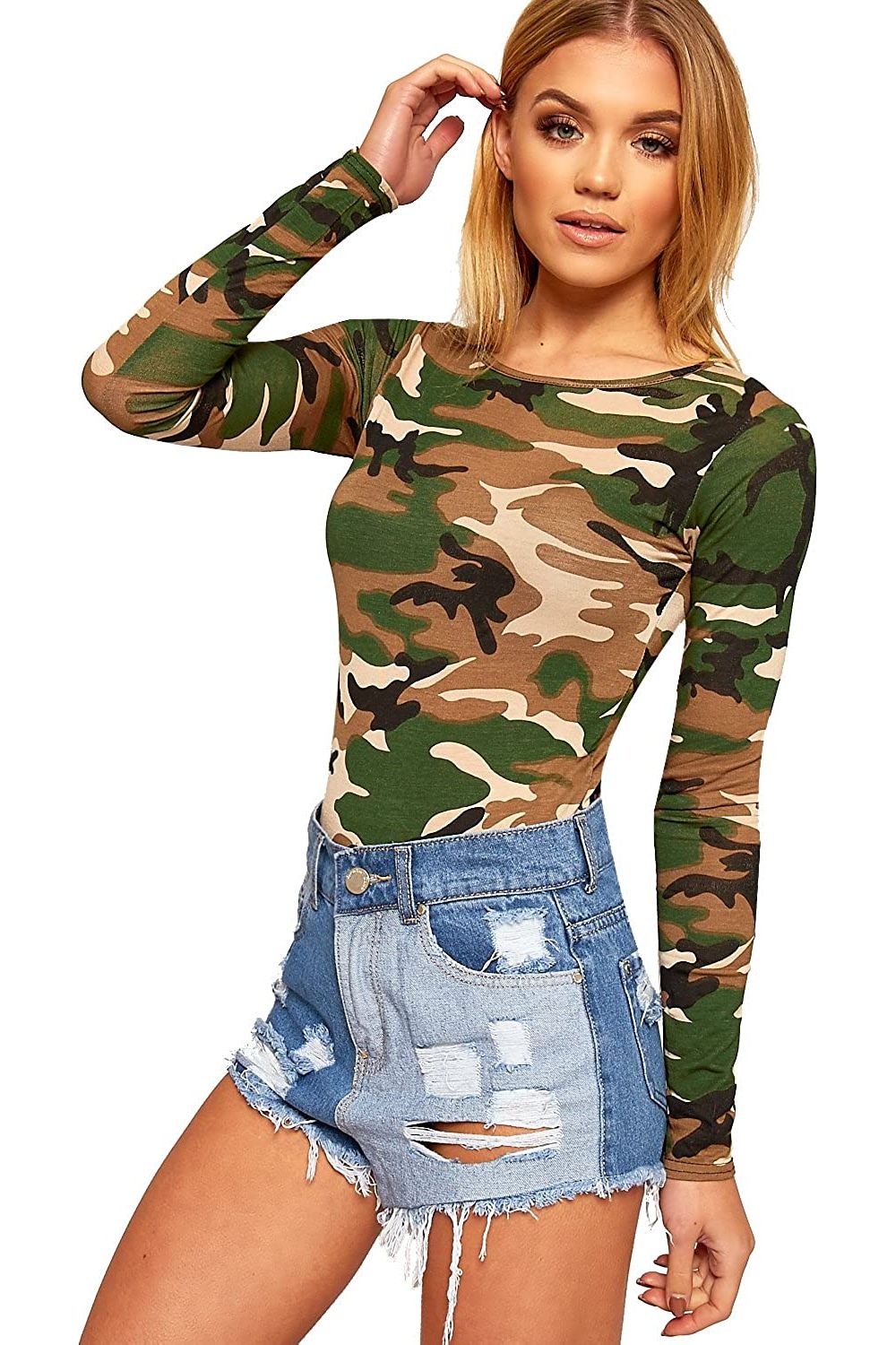 Amy Long Sleeve Bodysuit Camouflage Bodysuit WearAll