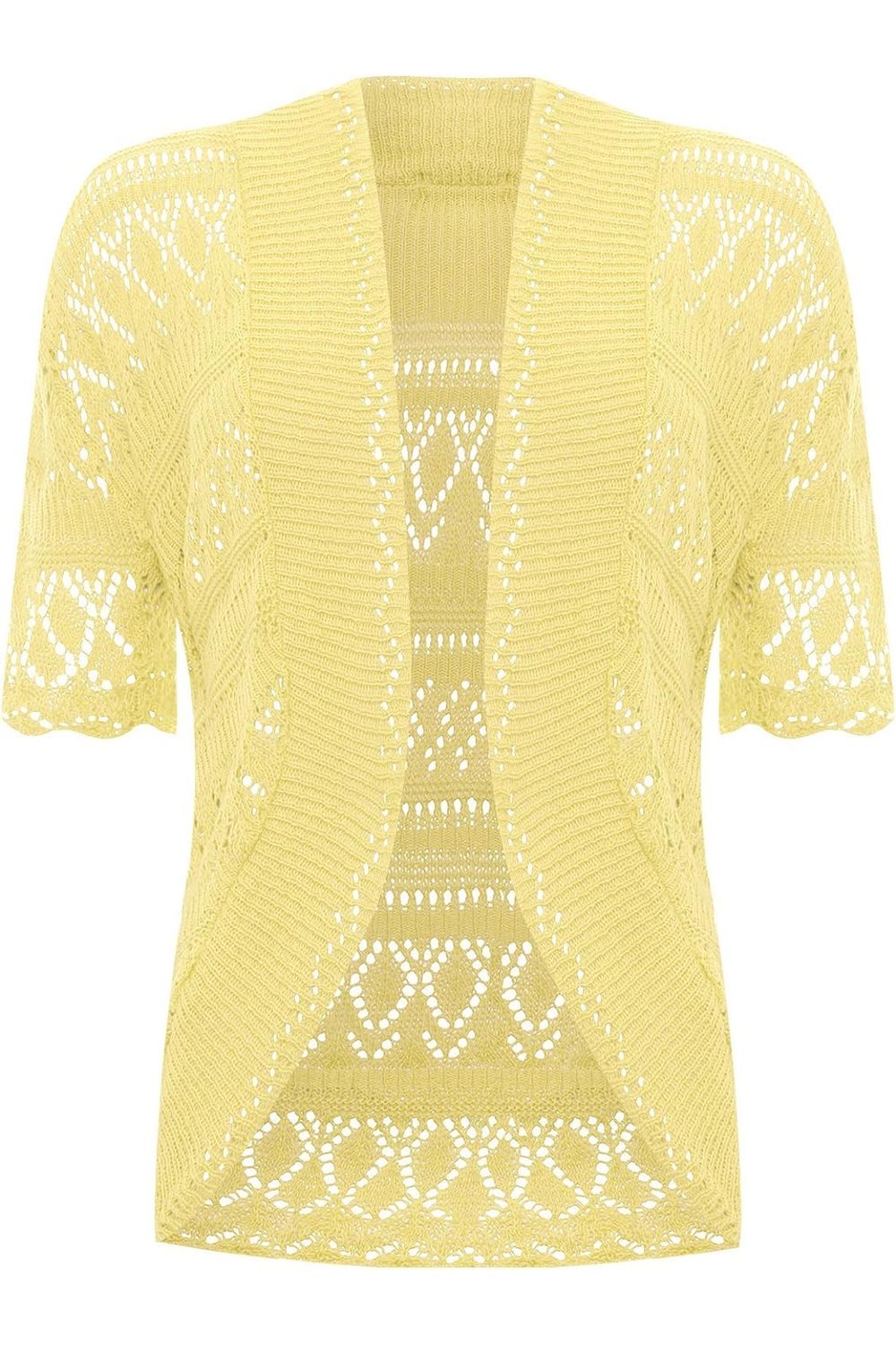 Plus Size Knitted Crochet Short Sleeve Shrug - White Wine Yellow Turquoise Tops WearAll Yellow 16-18