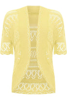 Plus Size Knitted Crochet Short Sleeve Shrug - White Wine Yellow Turquoise Tops WearAll Yellow 16-18