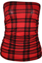 Tartan Skull Rose Print Ruched Boob Tube BraTop WearAll Red Tartan 12-14