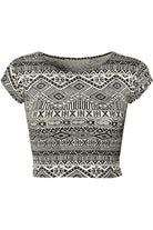 Printed Cap Sleeve Crop Tops Tops WearAll Aztec 8-10