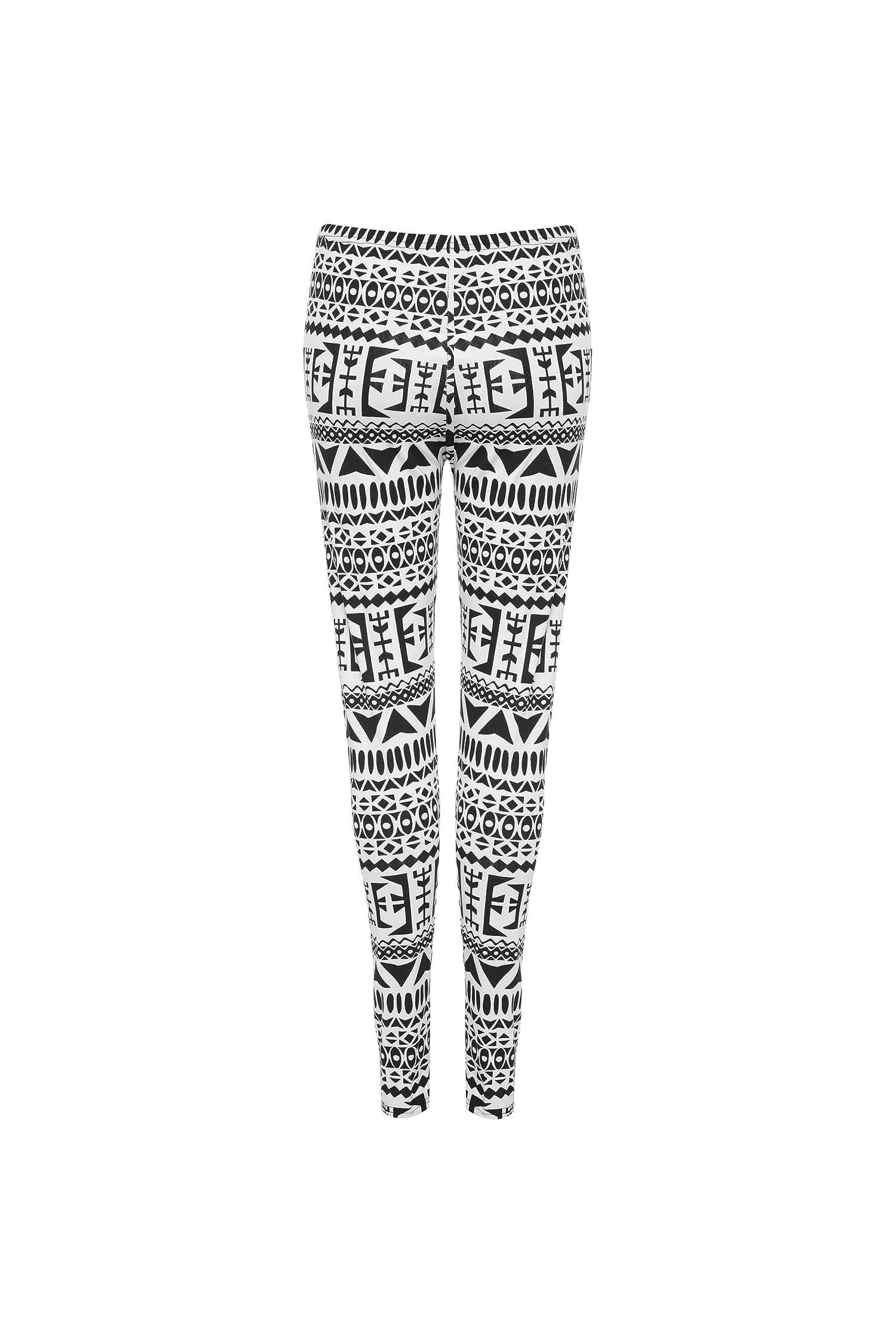 Plus Size Black White Aztec Large Print Leggings Leggings WearAll