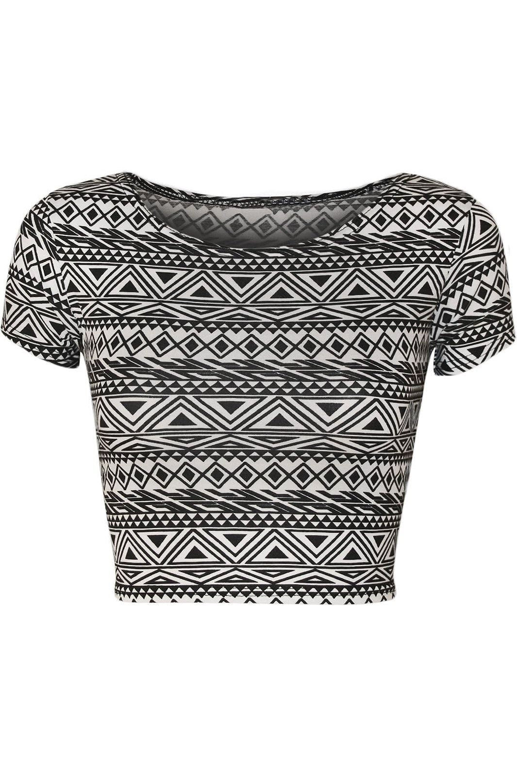 Printed Cap Sleeve Crop Tops Tops WearAll Large Aztec 8-10