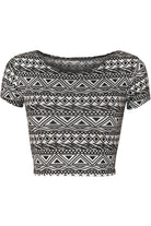 Printed Cap Sleeve Crop Tops Tops WearAll Large Aztec 8-10